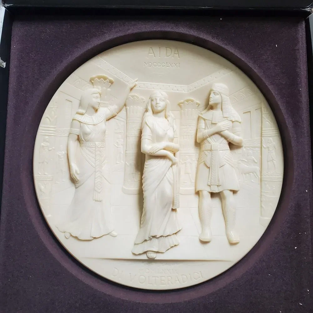 Aida A first edition in Ivory Alabaster hand carved opera collection plate decor